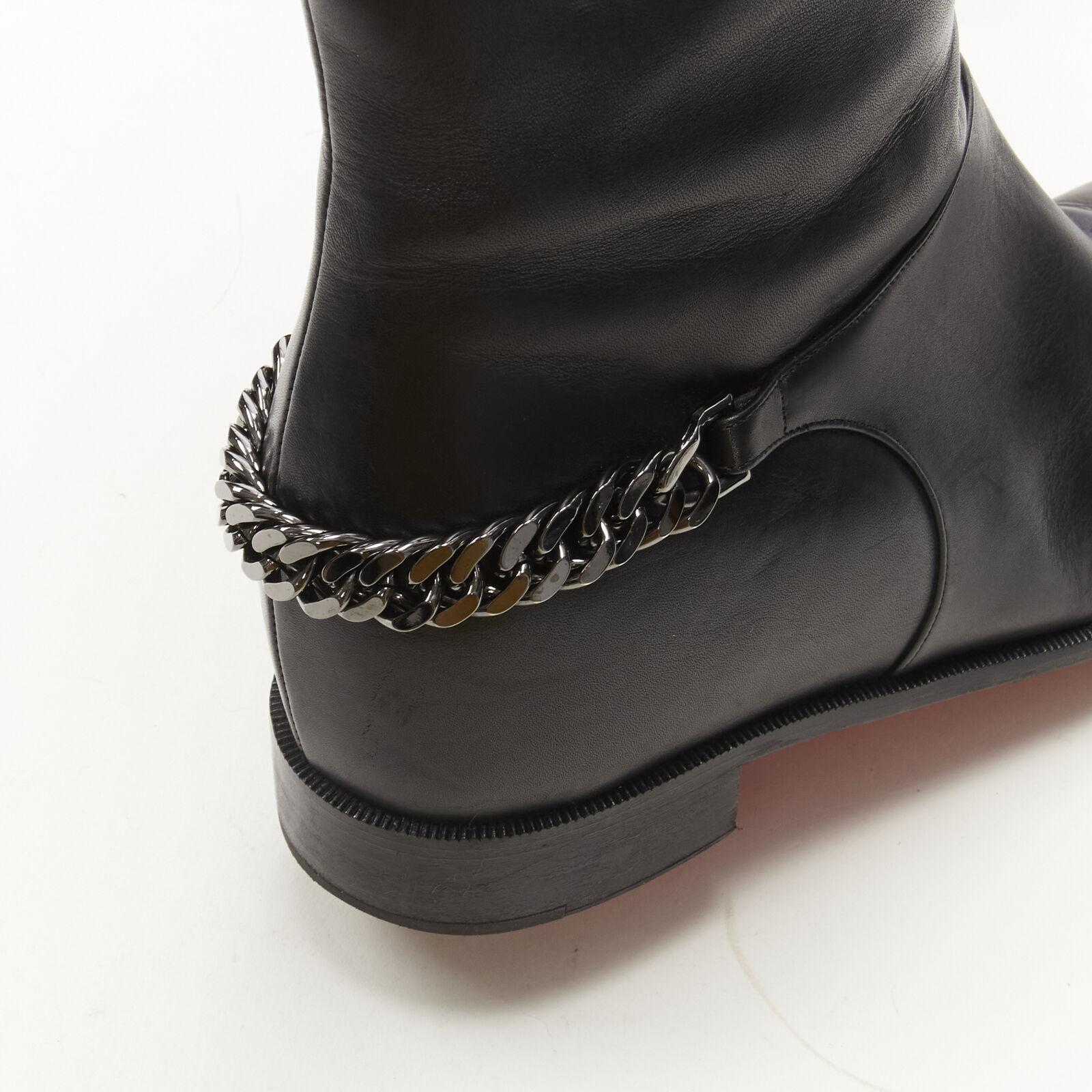 CHRISTIAN LOUBOUTIN Cate black leather chain concealed wedge tall boots EU38.5
Reference: KNLM/A00242
Brand: Christian Louboutin
Model: Cate
Material: Calfskin Leather
Color: Black, Silver
Pattern: Solid
Closure: Pull On
Lining: Leather
Extra