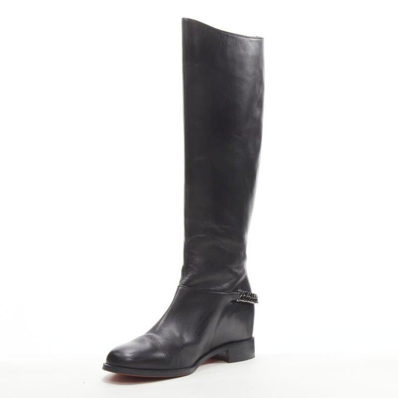 De las mujeres CHRISTIAN LOUBOUTIN Cate botas altas de piel negra con cuña oculta y cadena EU38.5 en venta