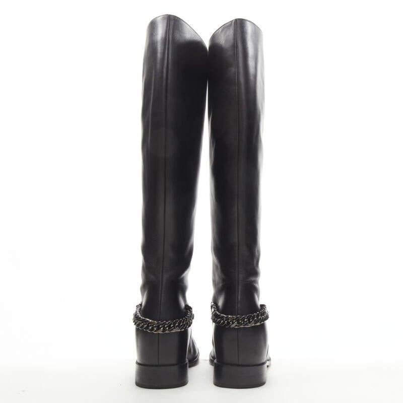 CHRISTIAN LOUBOUTIN Cate botas altas de piel negra con cuña oculta y cadena EU38.5 en venta 1