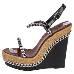 Christian Louboutin Chain Detail Raffia Wedge Sandals