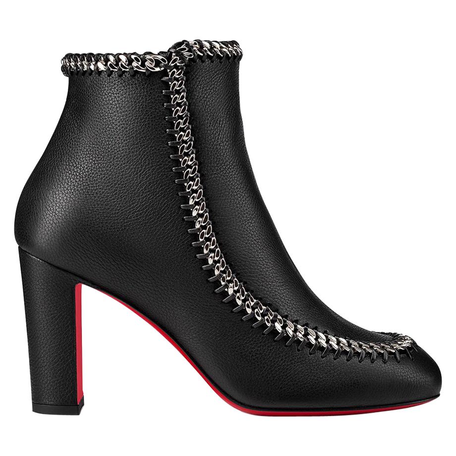 Christian Louboutin Chain-Trimmed Leather Ankle Boots 