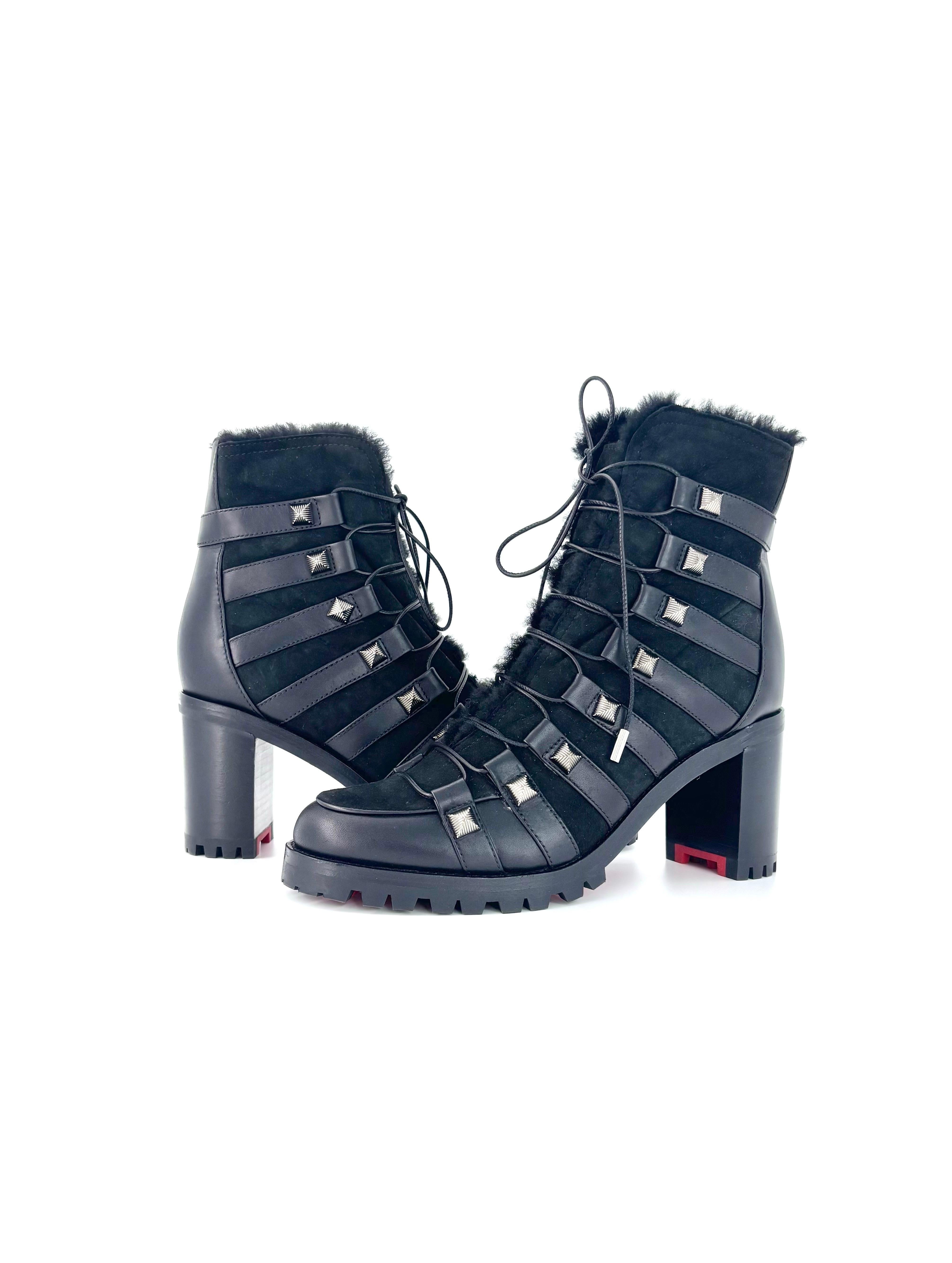 Christian Louboutin Chaletta 70 Nero Shearling Suola di zoccolo Stivaletti Donna 38 In condizioni ottime in vendita a Mechanicsville, VA
