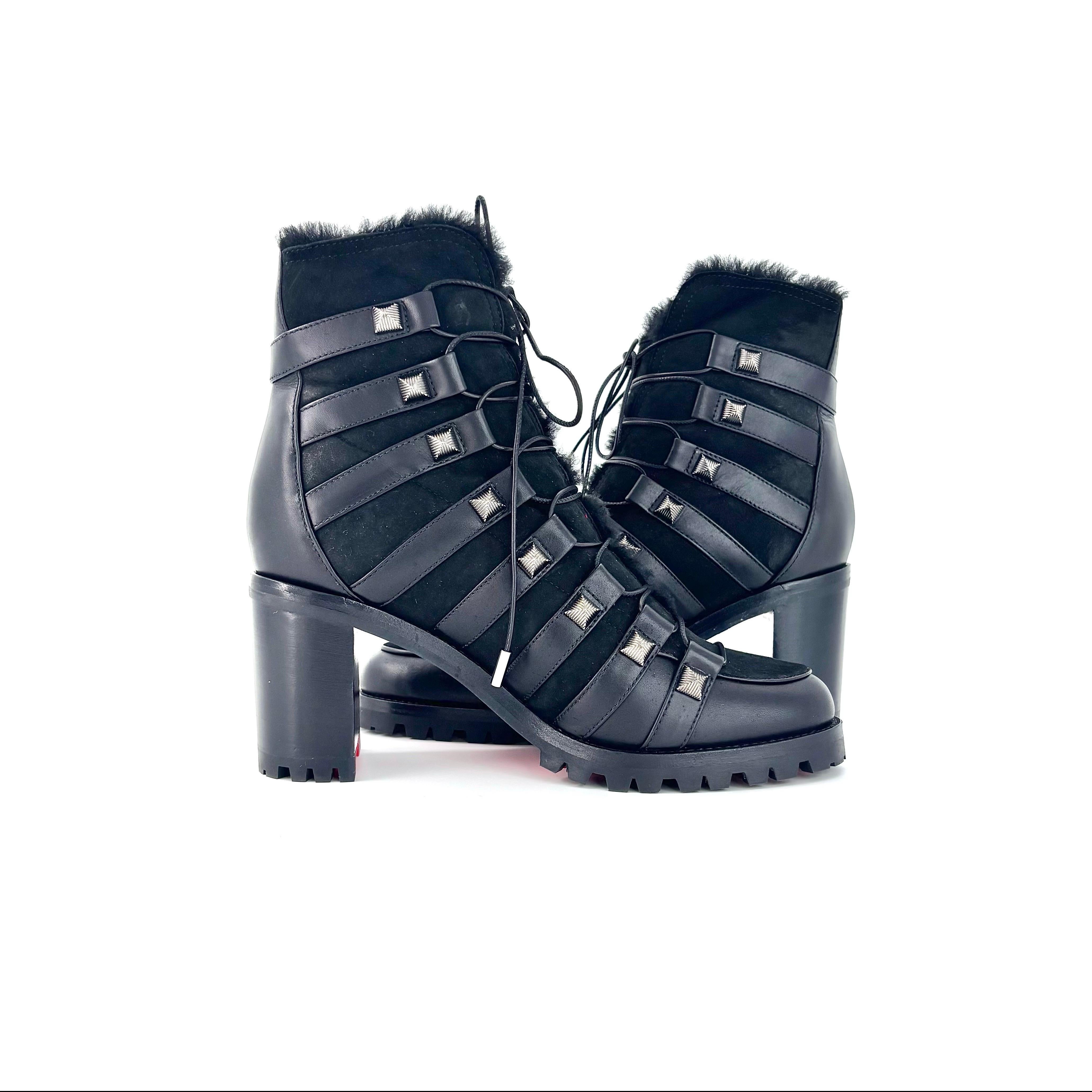 Christian Louboutin Chaletta 70 Nero Shearling Suola di zoccolo Stivaletti Donna 38 in vendita 1