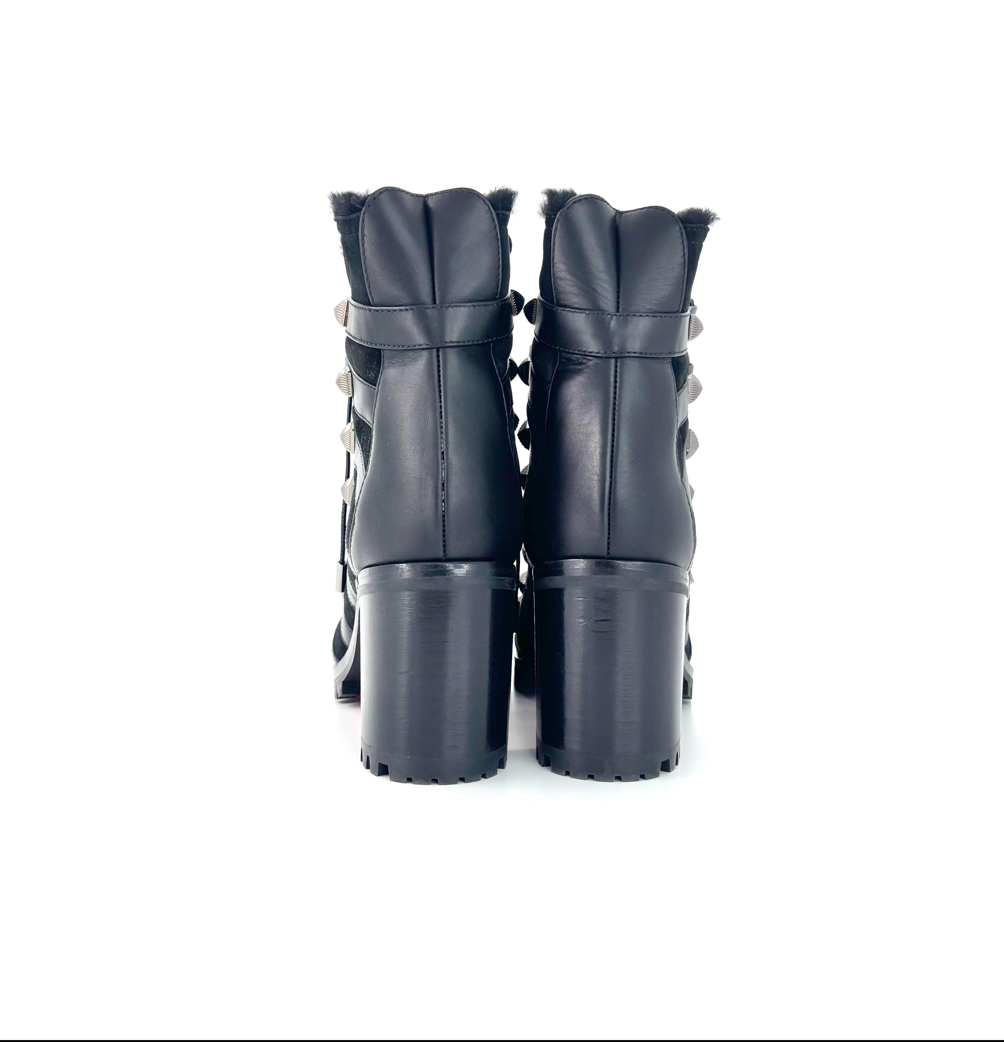 Christian Louboutin Chaletta 70 Nero Shearling Suola di zoccolo Stivaletti Donna 38 in vendita 3