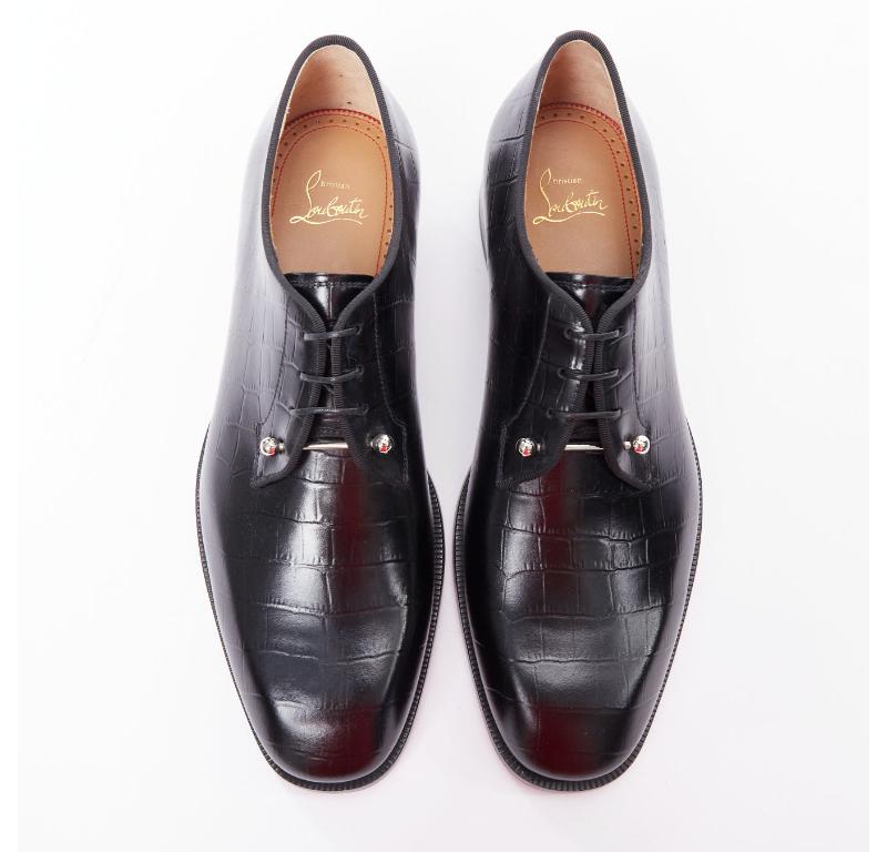 Nero CHRISTIAN LOUBOUTIN Chambeliss argento traforato nero finto croc derby EU40.5 in vendita