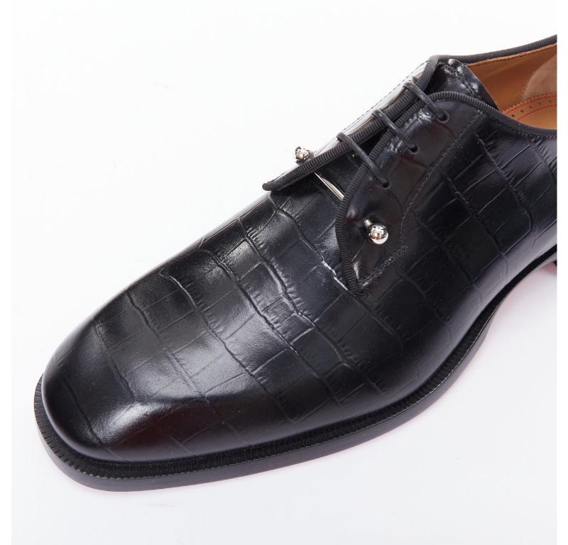 CHRISTIAN LOUBOUTIN Chambeliss argento traforato nero finto croc derby EU40.5 in vendita 2