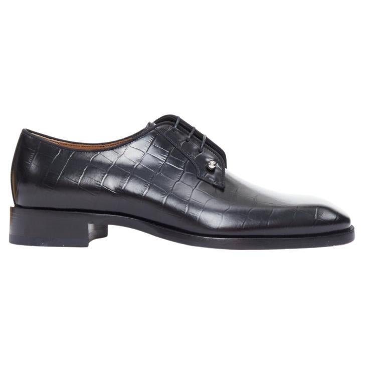 CHRISTIAN LOUBOUTIN Chambeliss argento traforato nero finto croc derby EU40.5 in vendita