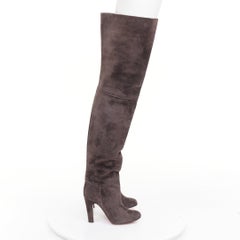 CHRISTIAN LOUBOUTIN charcoal grey suede block heeled thigh high boots EU37.5