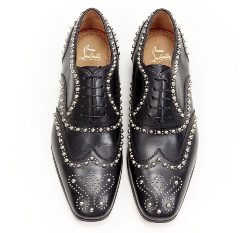 Nero CHRISTIAN LOUBOUTIN Charlie Clou nero argento borchiato oxford brogue EU44 in vendita