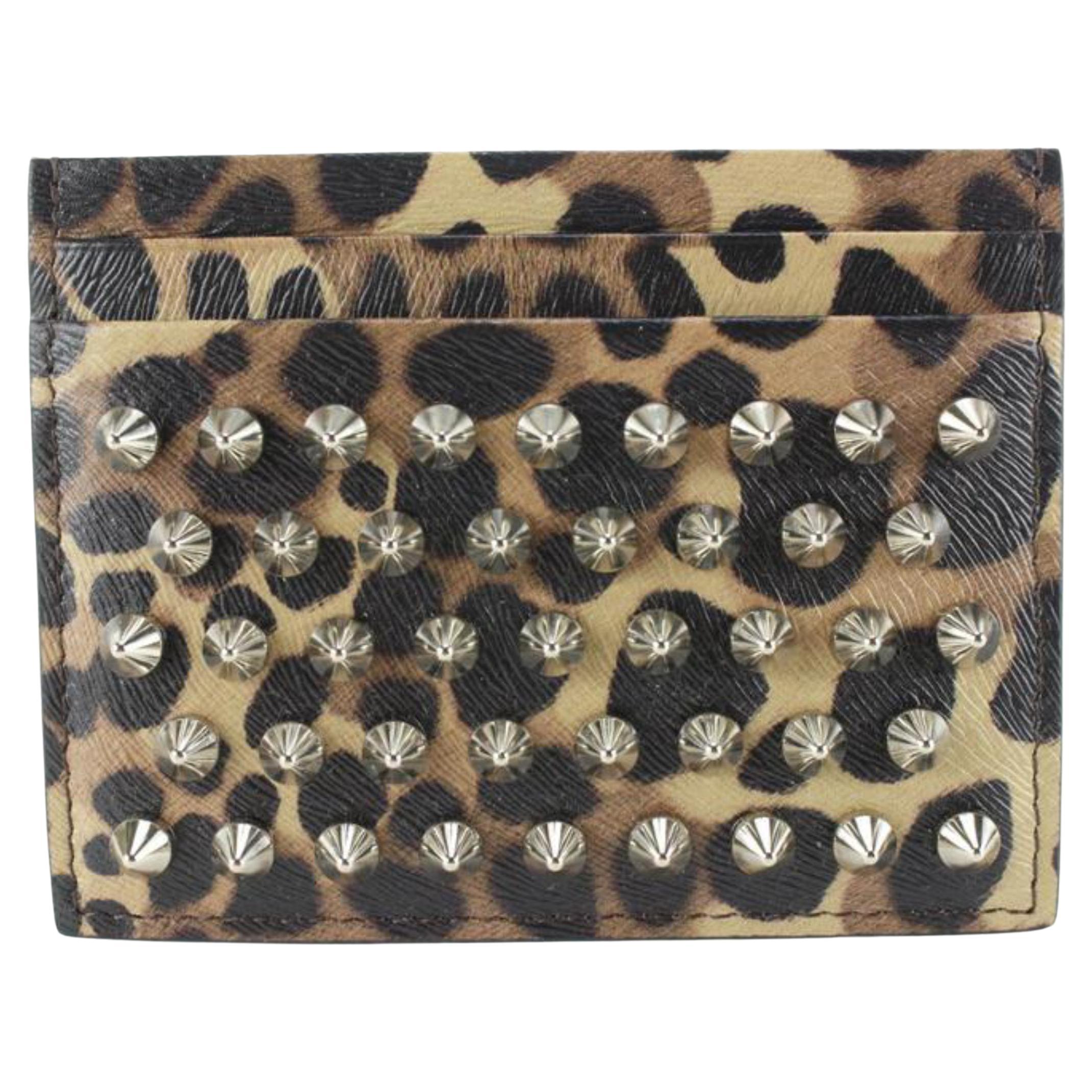 Christian Louboutin Cheetah Leopard Spike Stud Card Holder Wallet 18cl76s
