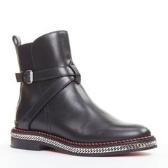 CHRISTIAN LOUBOUTIN Chelsea Chain Flat Calf Brosse buckle boots EU38