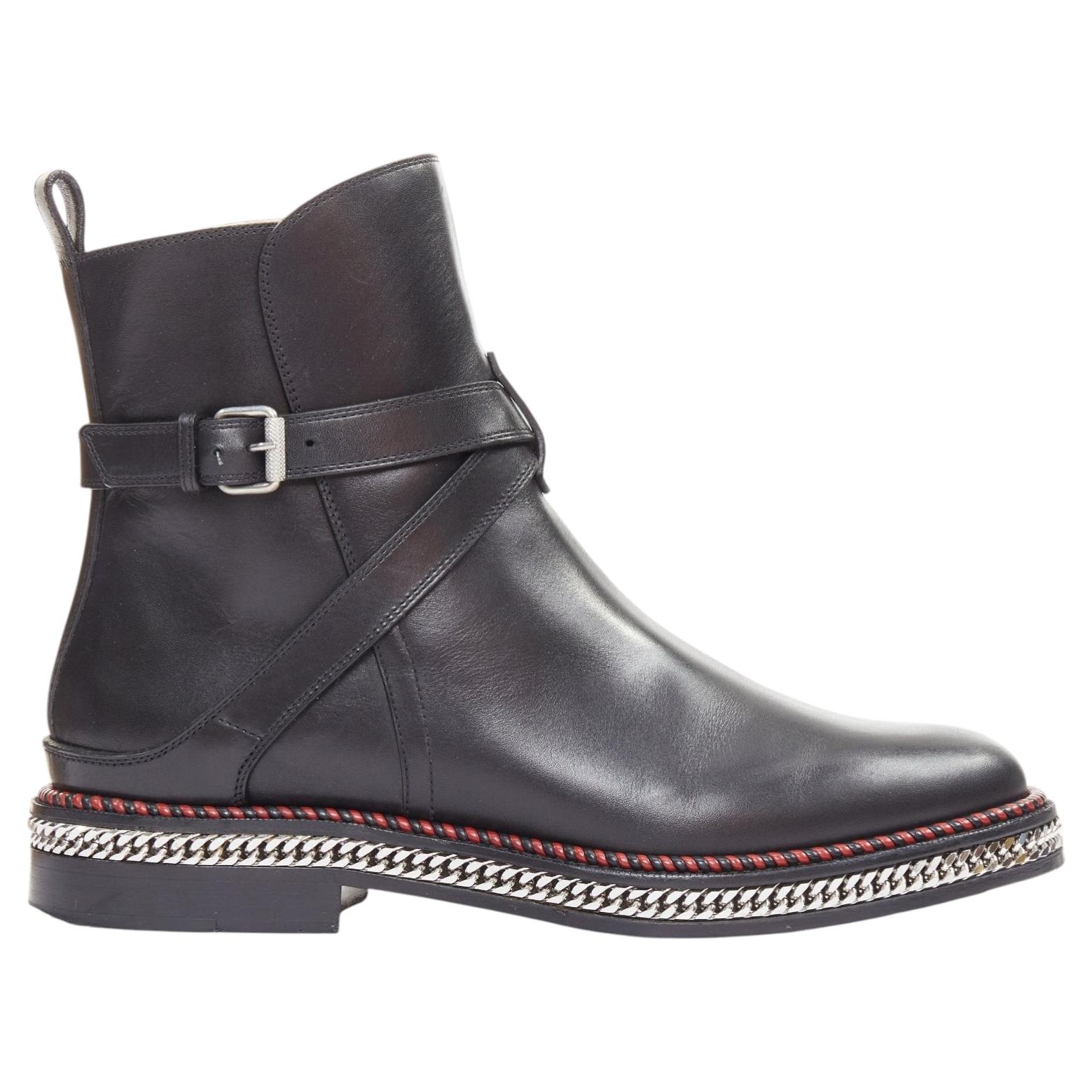 CHRISTIAN LOUBOUTIN Chelsea Chain Flat Calf Brosse buckle boots EU38