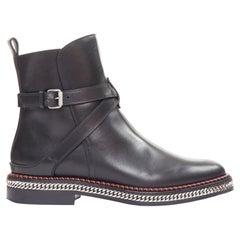 CHRISTIAN LOUBOUTIN Chelsea Chain Flat Calf Brosse buckle boots EU38