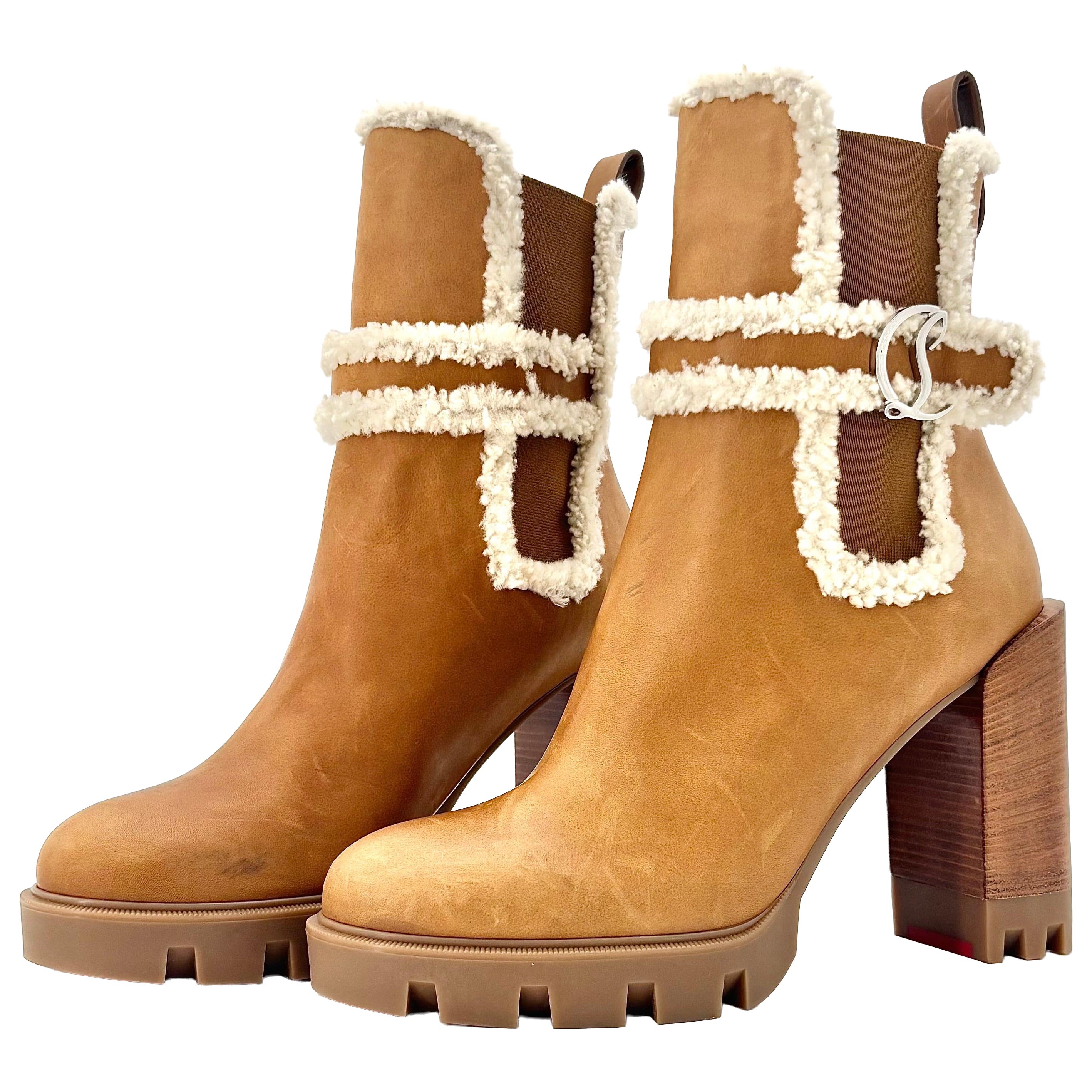 Christian Louboutin Chelsea Lug 100 Botines de tacón alto de piel de oveja 41