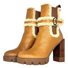 Christian Louboutin Chelsea Lug 100 Shearling High Heel Pull On Boots 36