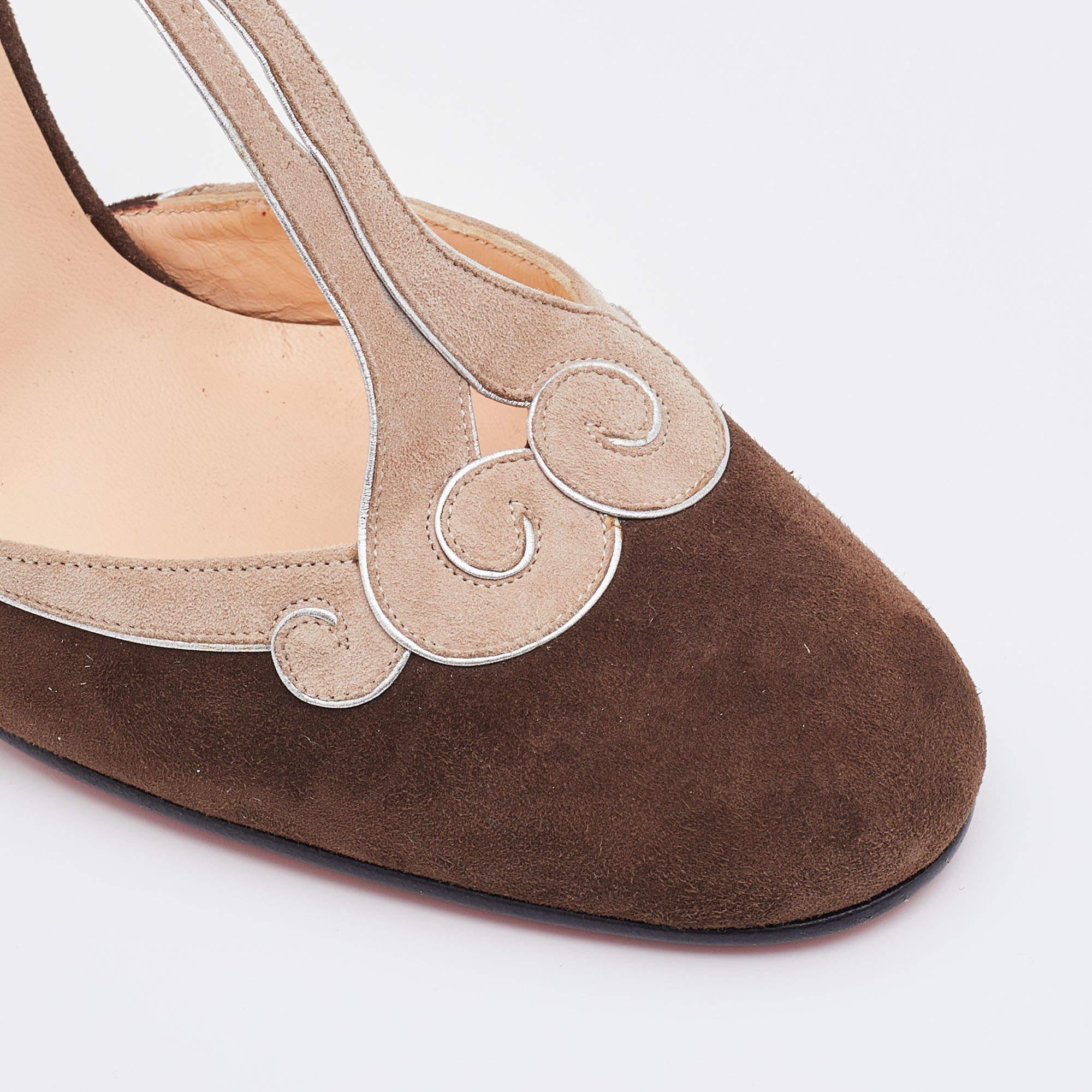 Christian Louboutin Choco Brown/Beige Suede T Strap Ankle Strap Sandals Size 39 4