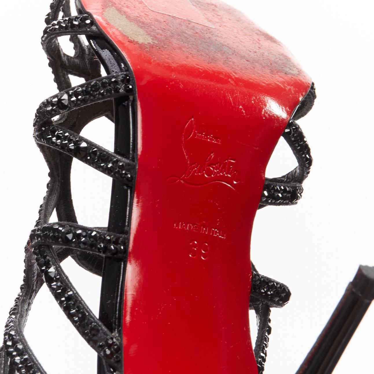 CHRISTIAN LOUBOUTIN Circonvolu Strass 85 black crystal strappy sandals EU39 For Sale 5