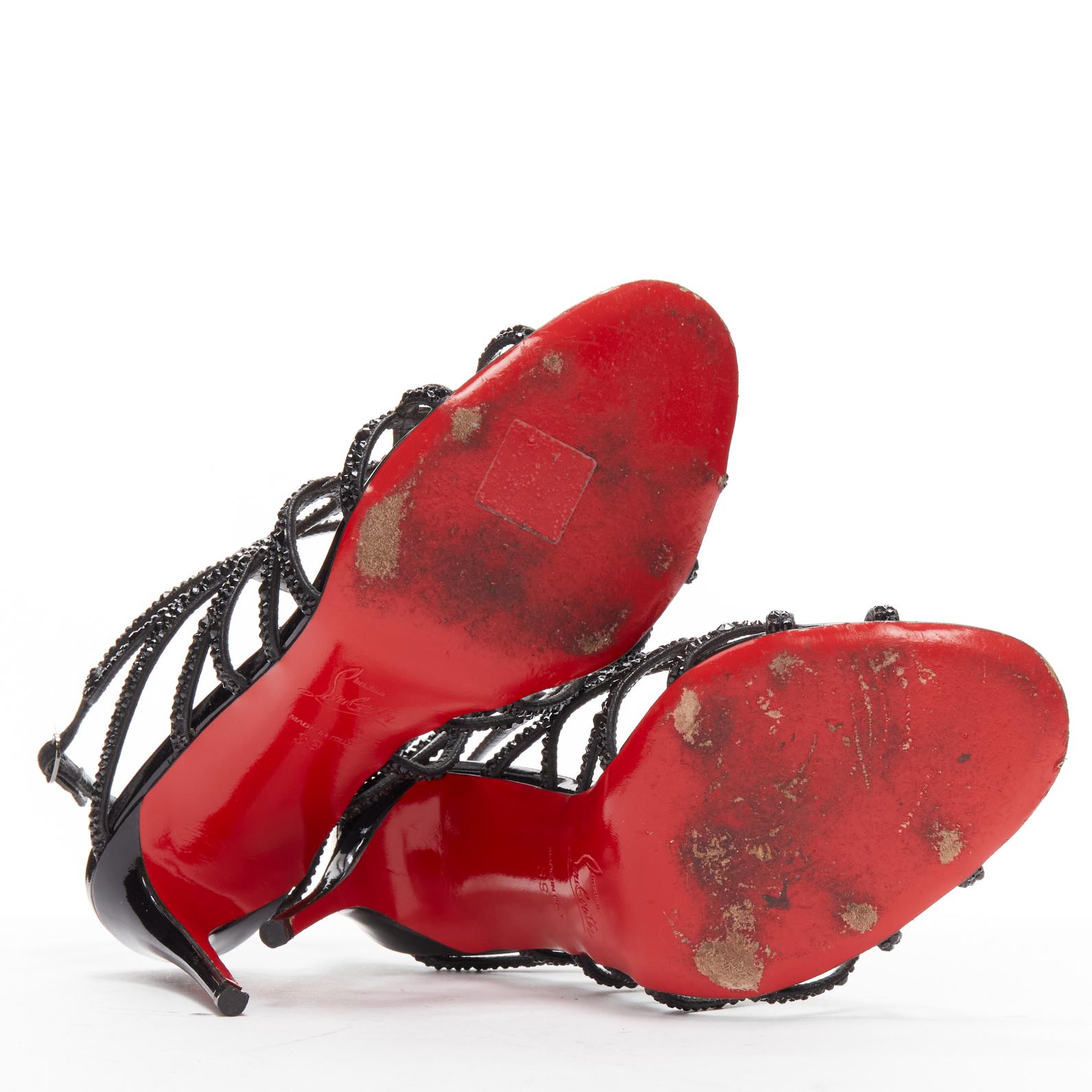 CHRISTIAN LOUBOUTIN Circonvolu Strass 85 black crystal strappy sandals EU39 For Sale 6