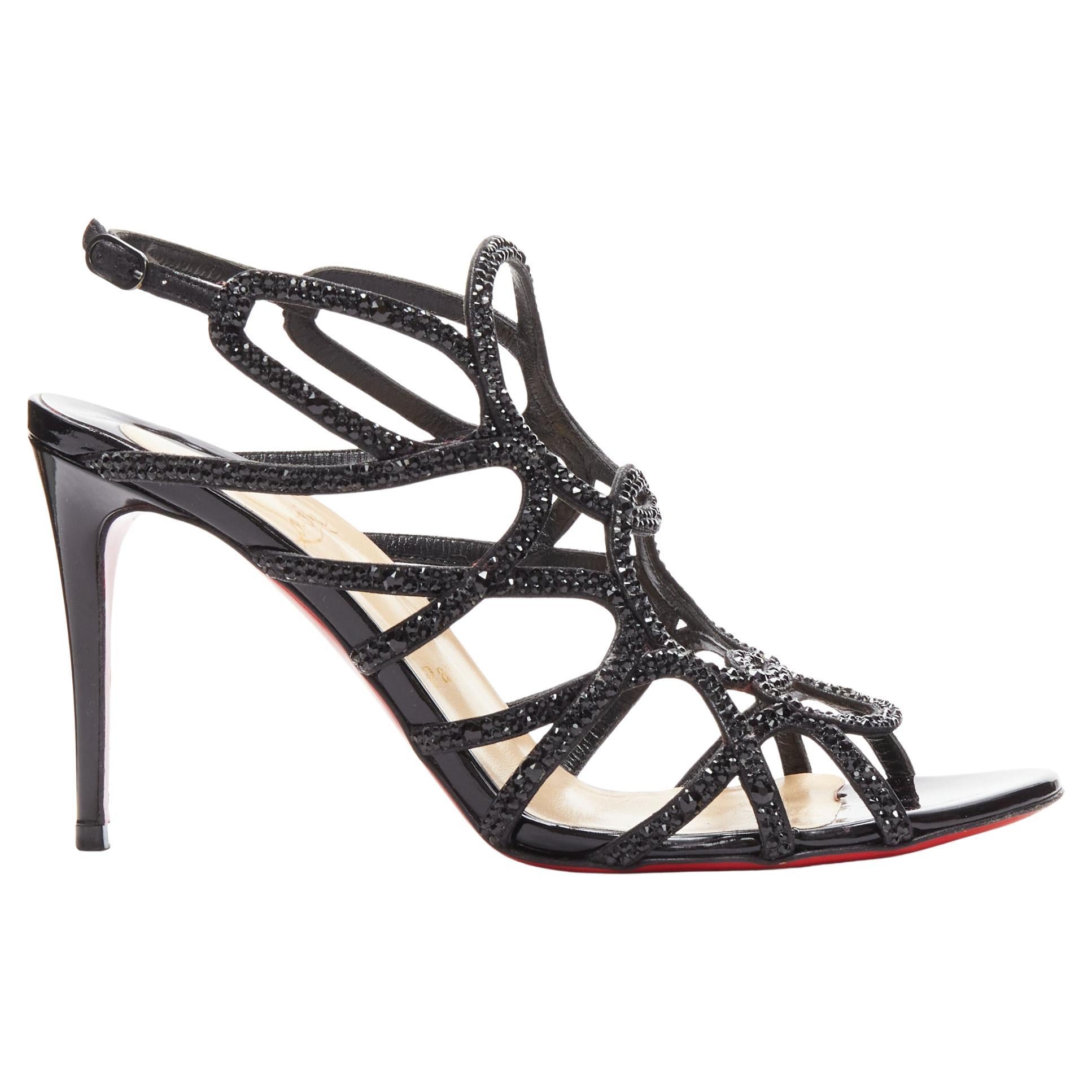 CHRISTIAN LOUBOUTIN Circonvolu Strass 85 black crystal strappy sandals EU39 For Sale