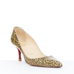 CHRISTIAN LOUBOUTIN Clare 80 leopard patent pointed toe dress pumps EU37.5