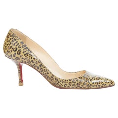 CHRISTIAN LOUBOUTIN Clare 80 leopard patent pointed toe dress pumps EU37.5