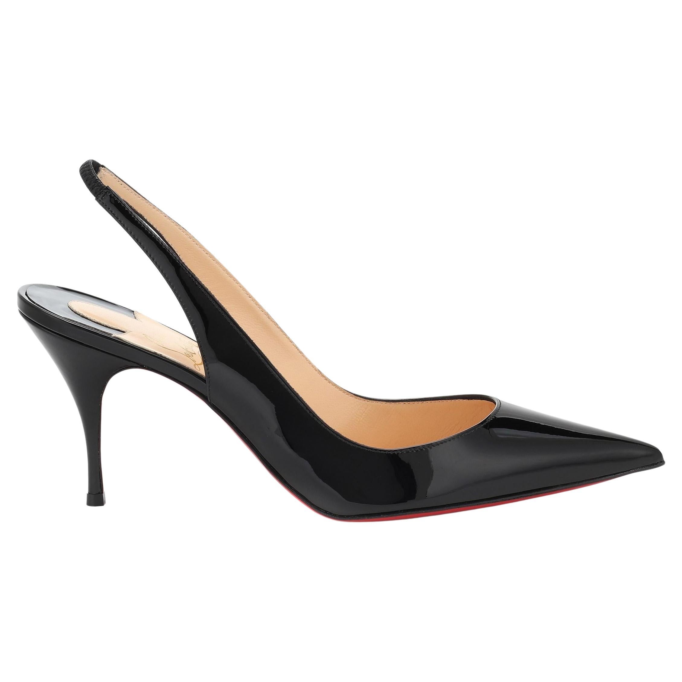 Christian Louboutin Clare Sling 80 Black Patent Leather Pumps Sz 36 For Sale