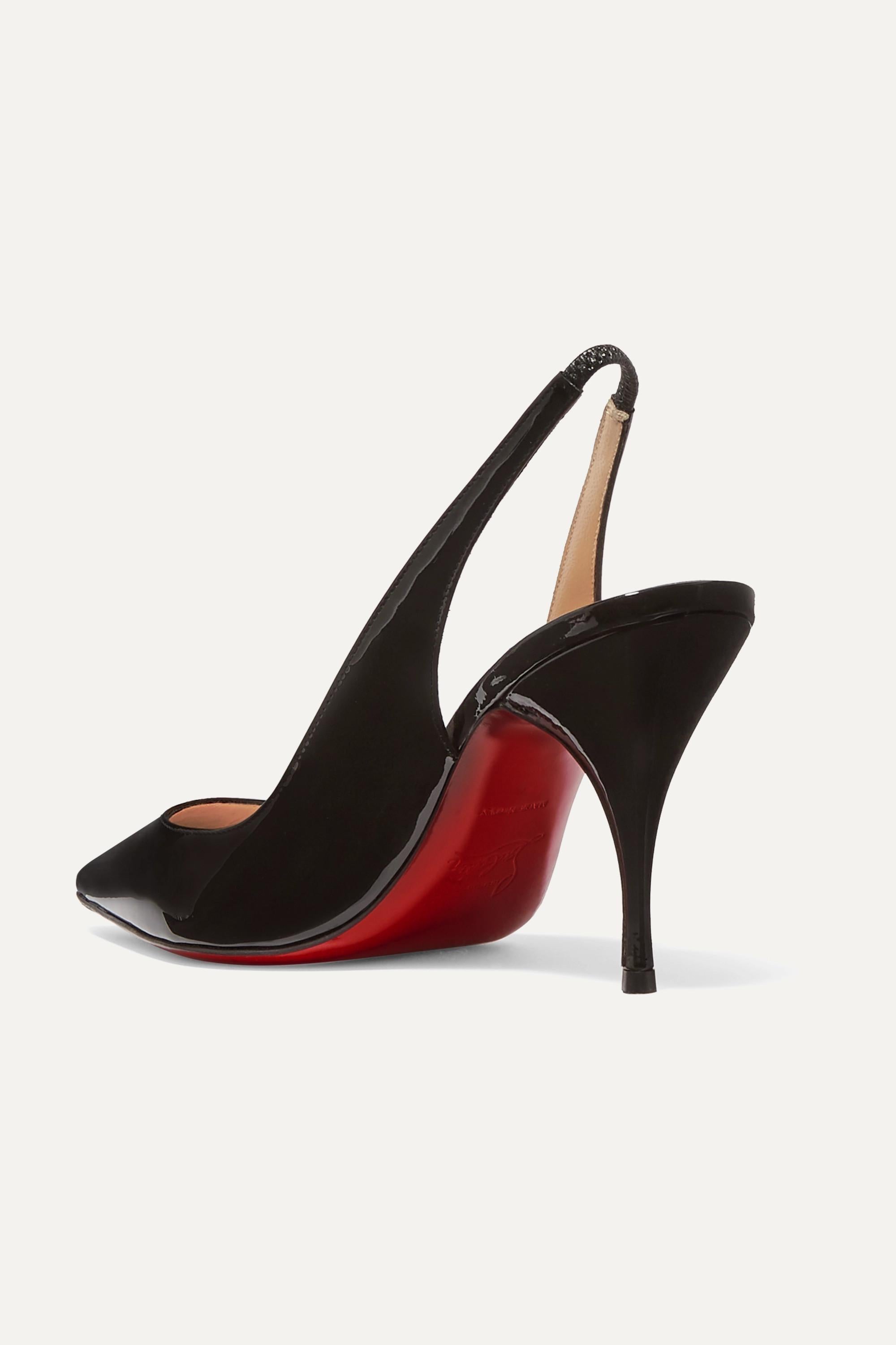 Christian Louboutin Clare Sling 80 Black Patent Leather Pumps Sz 36.5 In New Condition For Sale In Paradise Island, BS