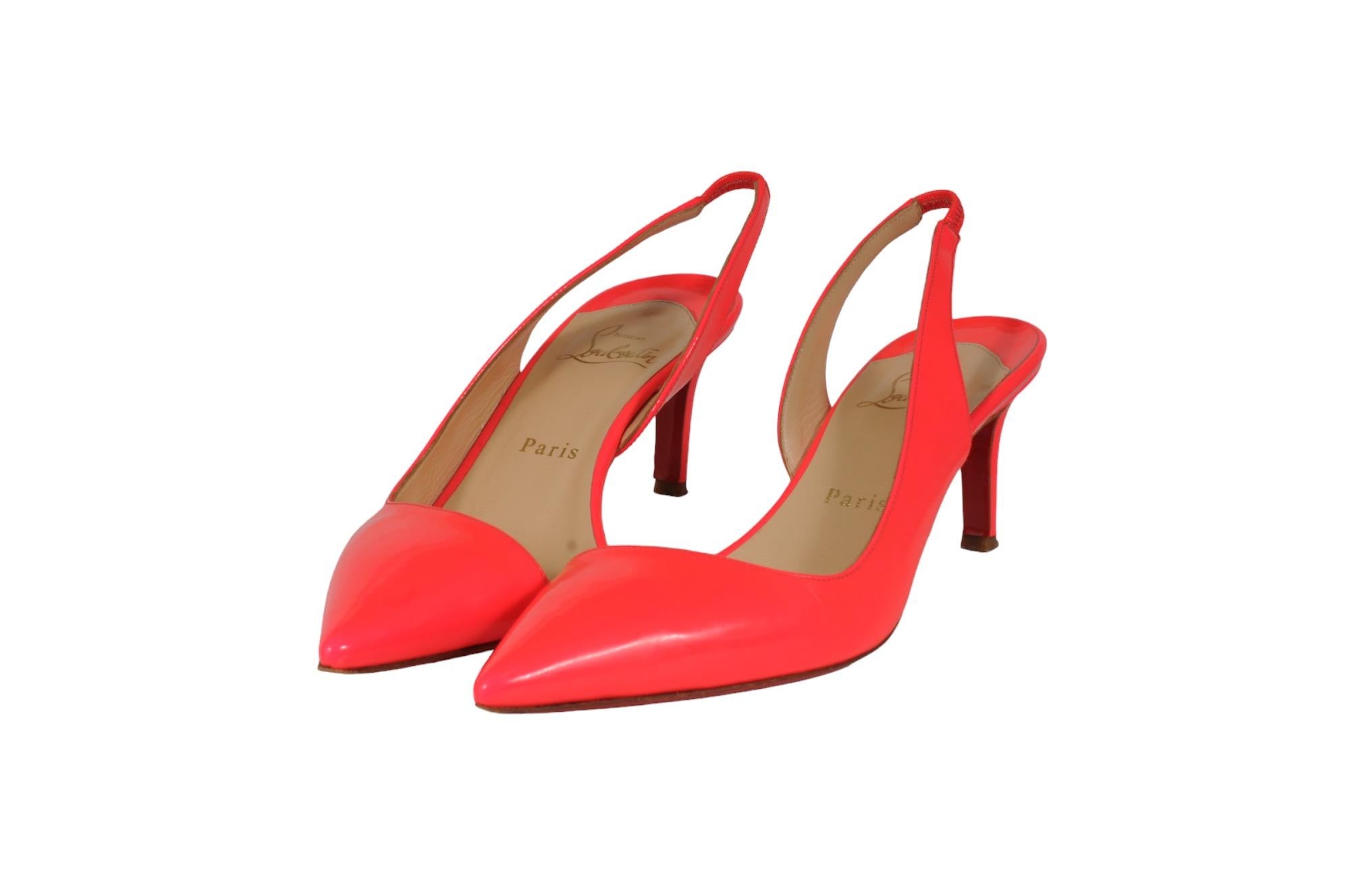 Christian Louboutin Clare Sling 80 US7.5 EU37.5 Rosa Pumps Slingback Roter Boden (Orange) im Angebot