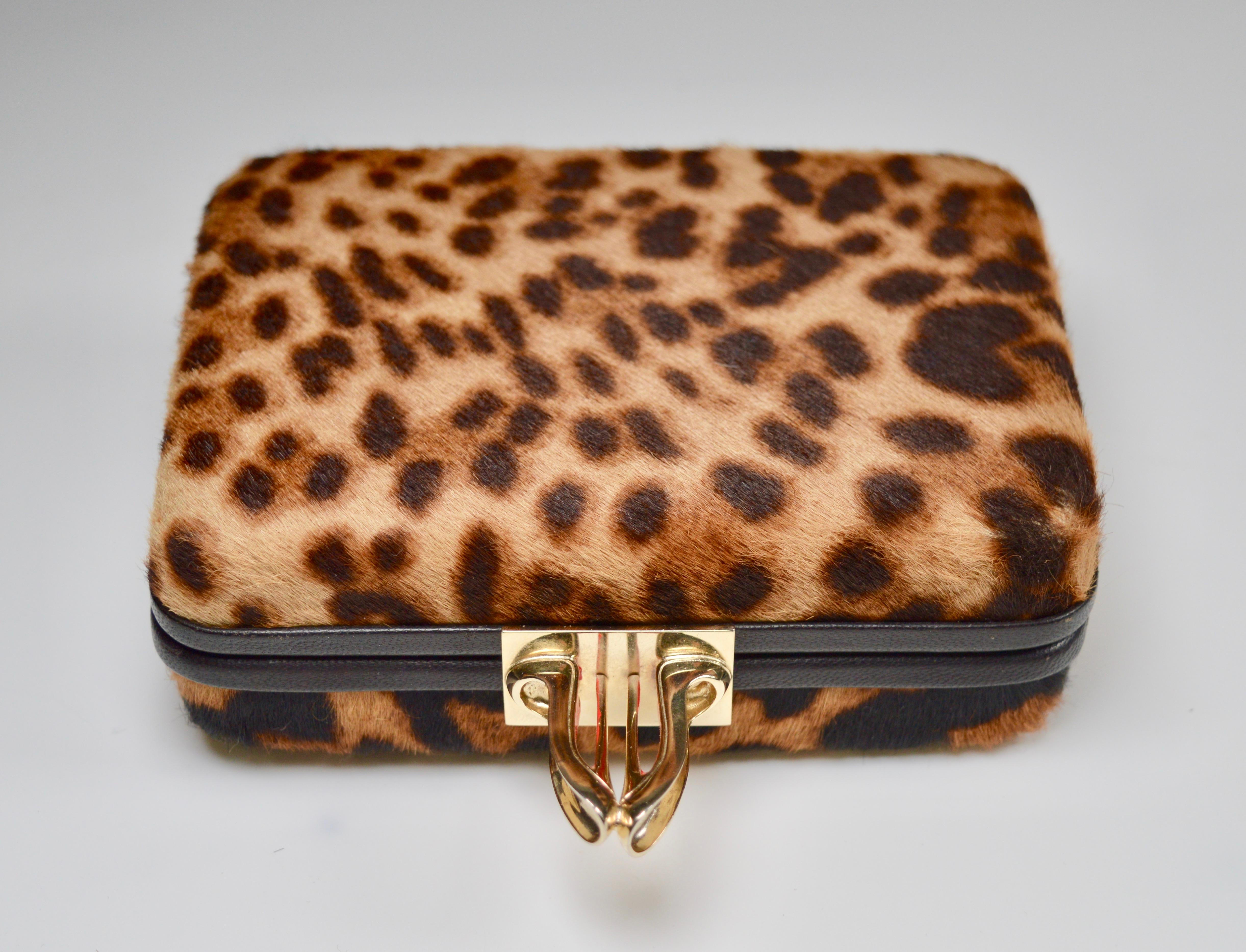 Brown Christian Louboutin Leopard Clutch Bag For Sale