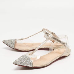 Christian Louboutin Coarse Glitter and PVC Nosy T-Strap Flats Size 37.5