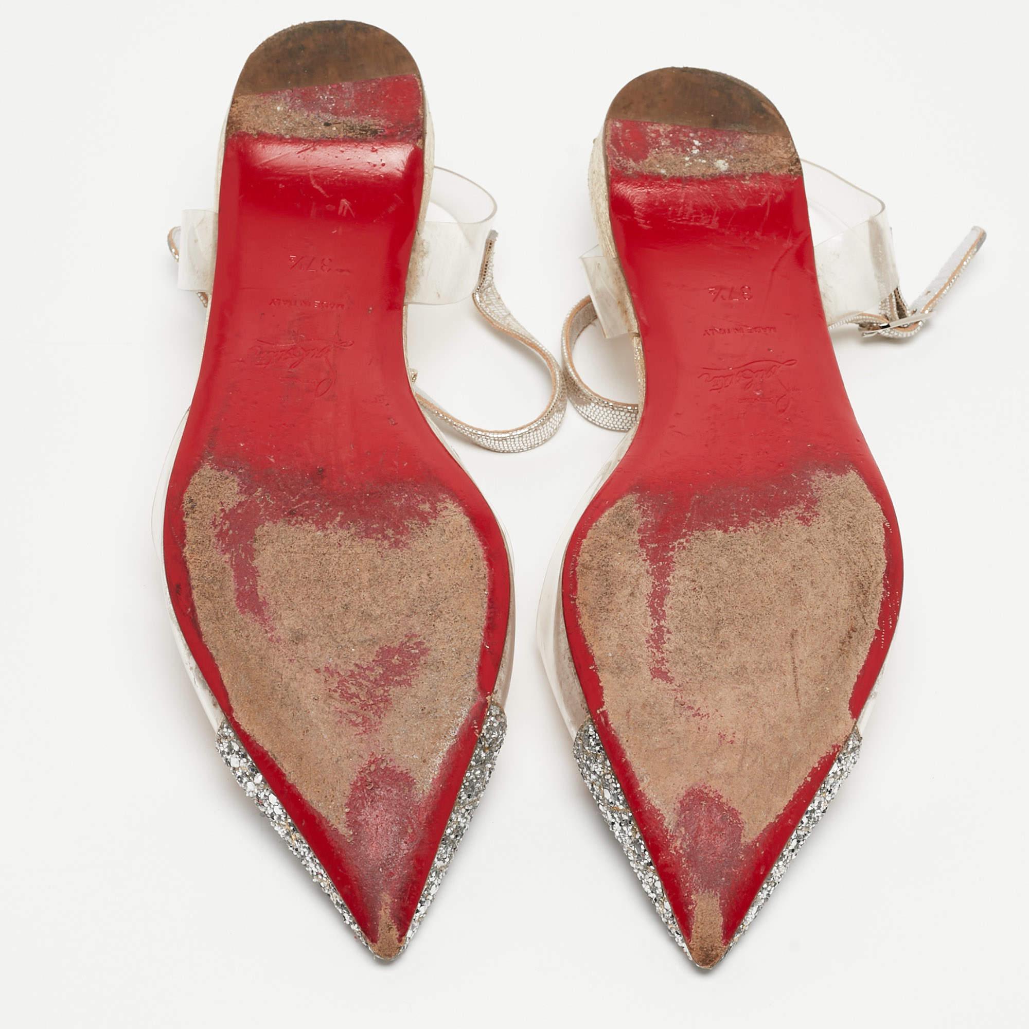 Christian Louboutin Chaussures plates à paillettes grossières et bride en T en PVC Nosy Taille 37,5 en vente 2