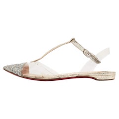 Christian Louboutin Chaussures plates à paillettes grossières et bride en T en PVC Nosy Taille 37,5