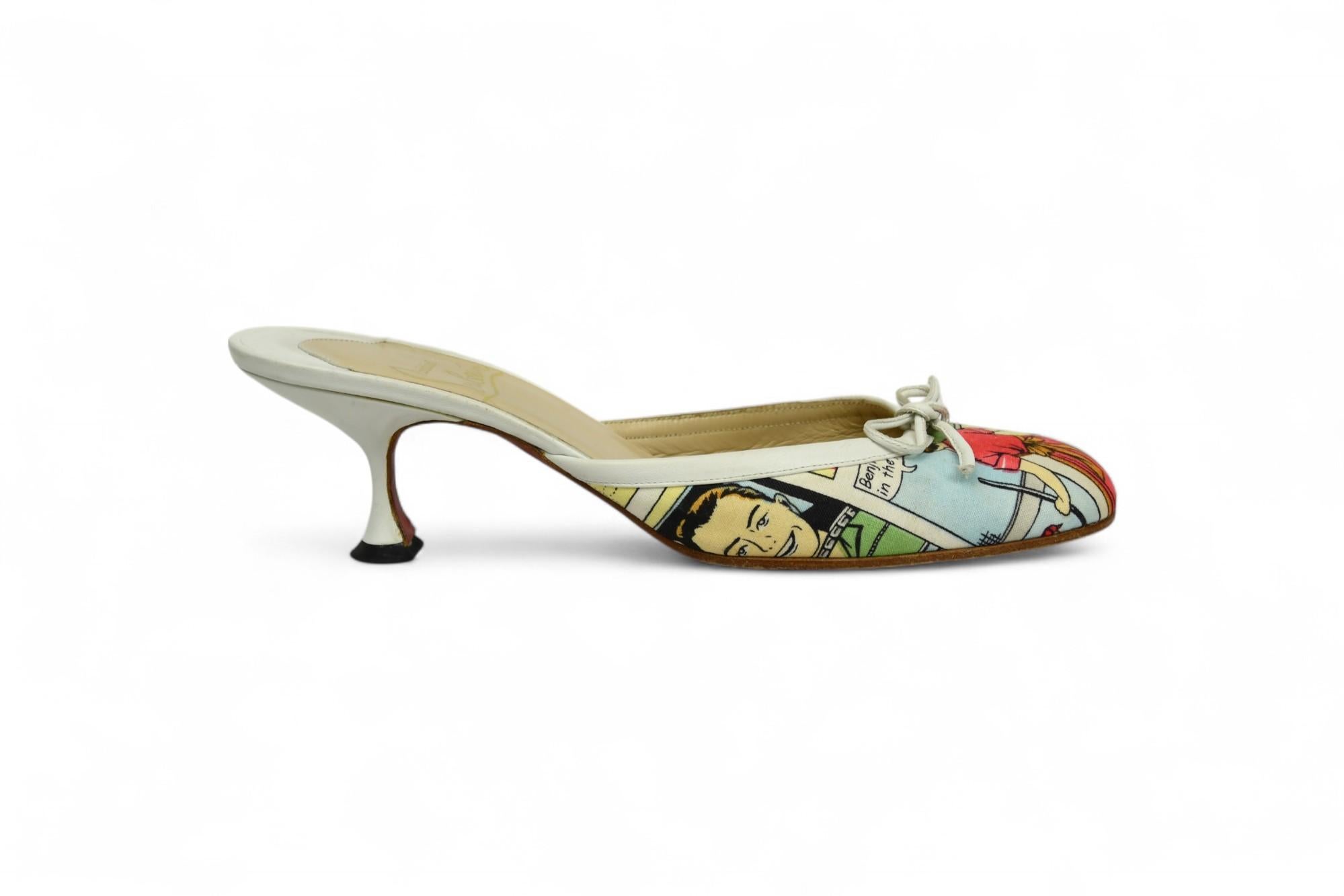 Christian Louboutin Comic Print Mules  Size US 6.5 In Good Condition For Sale In West Hartford, CT