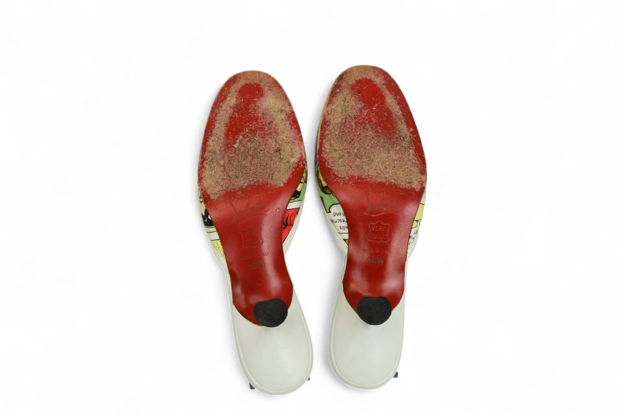 Christian Louboutin Comic Print Mules  Size US 6.5 For Sale 2