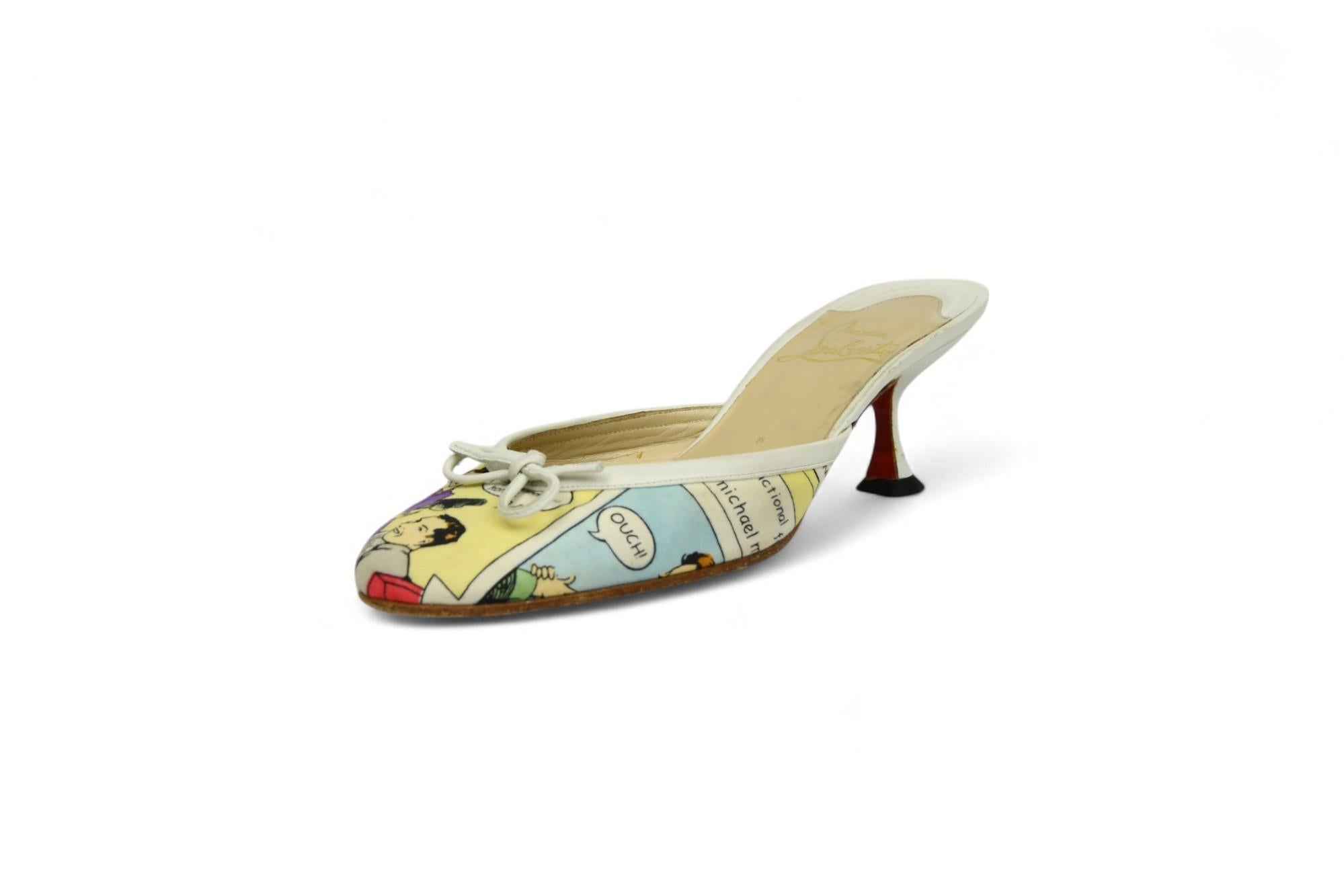 Christian Louboutin Comic Print Mules  Size US 6.5 For Sale