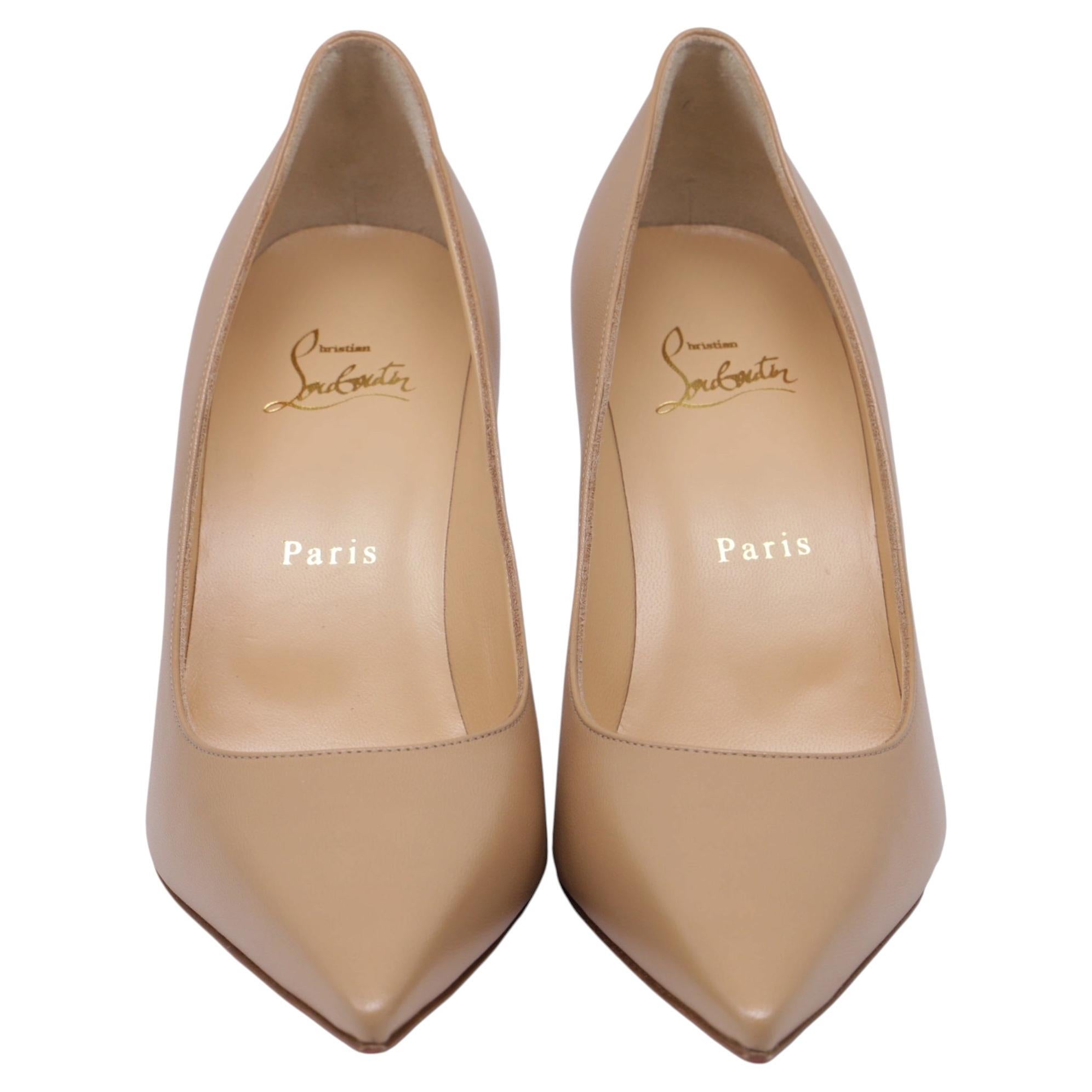 Pre-owned Christian Louboutin Condora 85 Pumps In Beige Leather In Brown