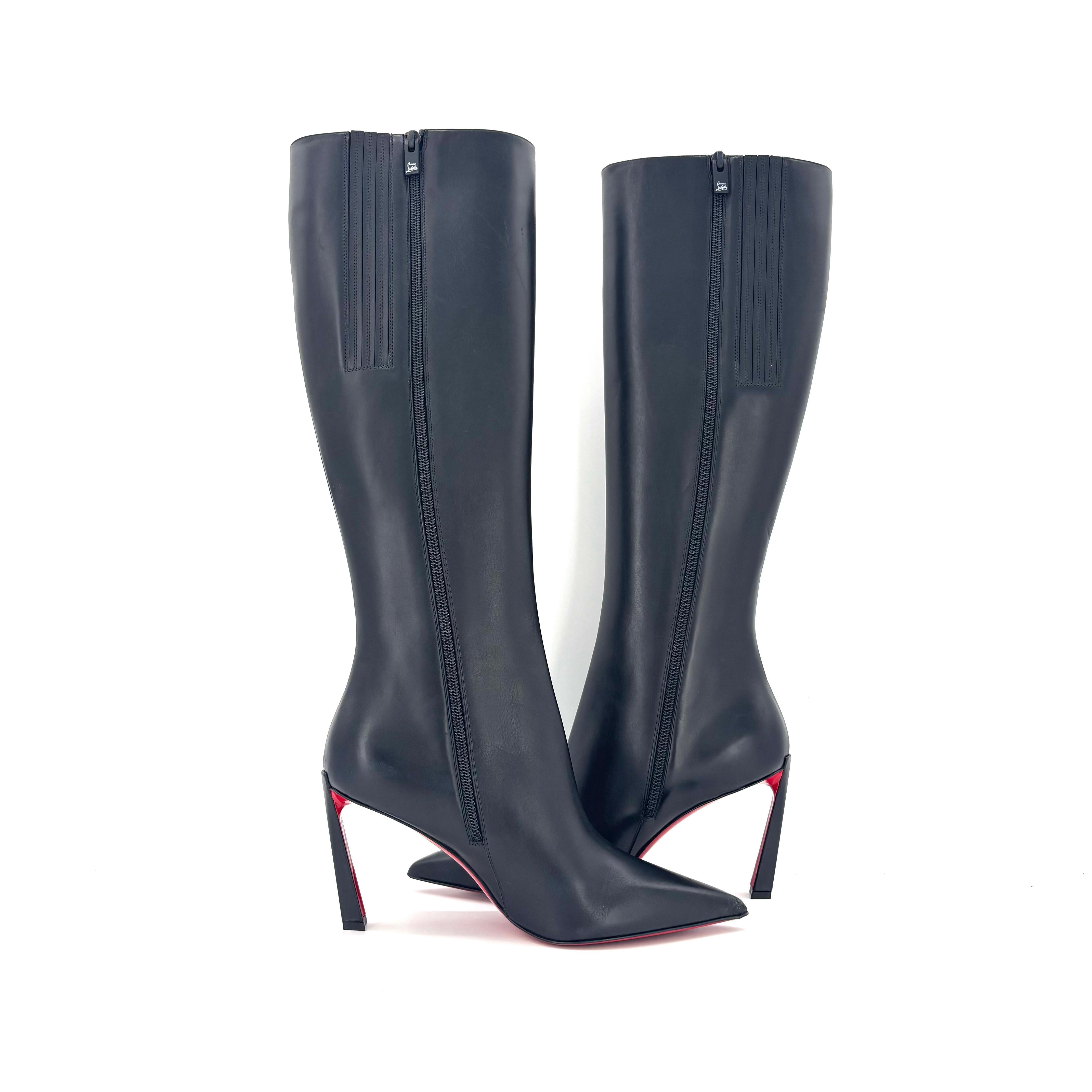 Nero Christian Louboutin Condora Botta 85 Knee High Pointed Toe Tall Boots 39.5 in vendita