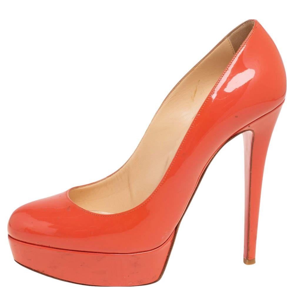 Women's Christian Louboutin Coral Patent Leather Bianca Platform Pumps Size 39 For Sale