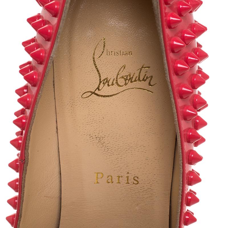 Christian Louboutin Coral Patent Leather Follies Spikes Peep Toe Pumps Size 39.5 1