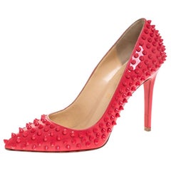 Christian Louboutin Coral Patent Leather Follies Spikes Peep Toe Pumps Size 39.5