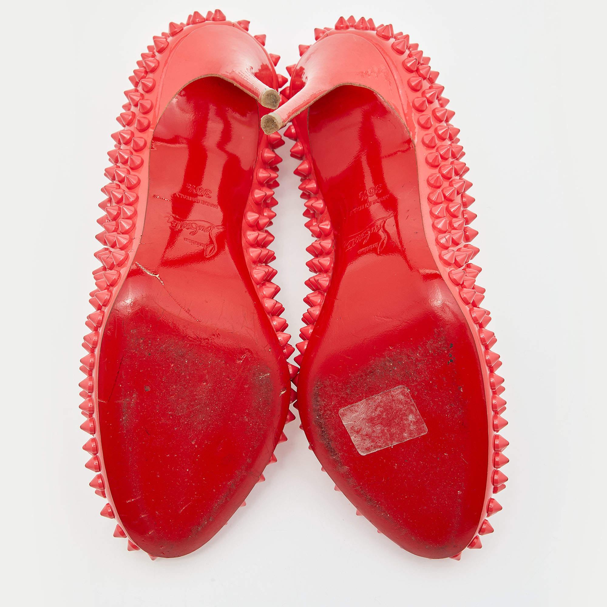 Christian Louboutin Coral Pink Patent Leather Fifi Spikes Pumps Size 36.5 For Sale 1