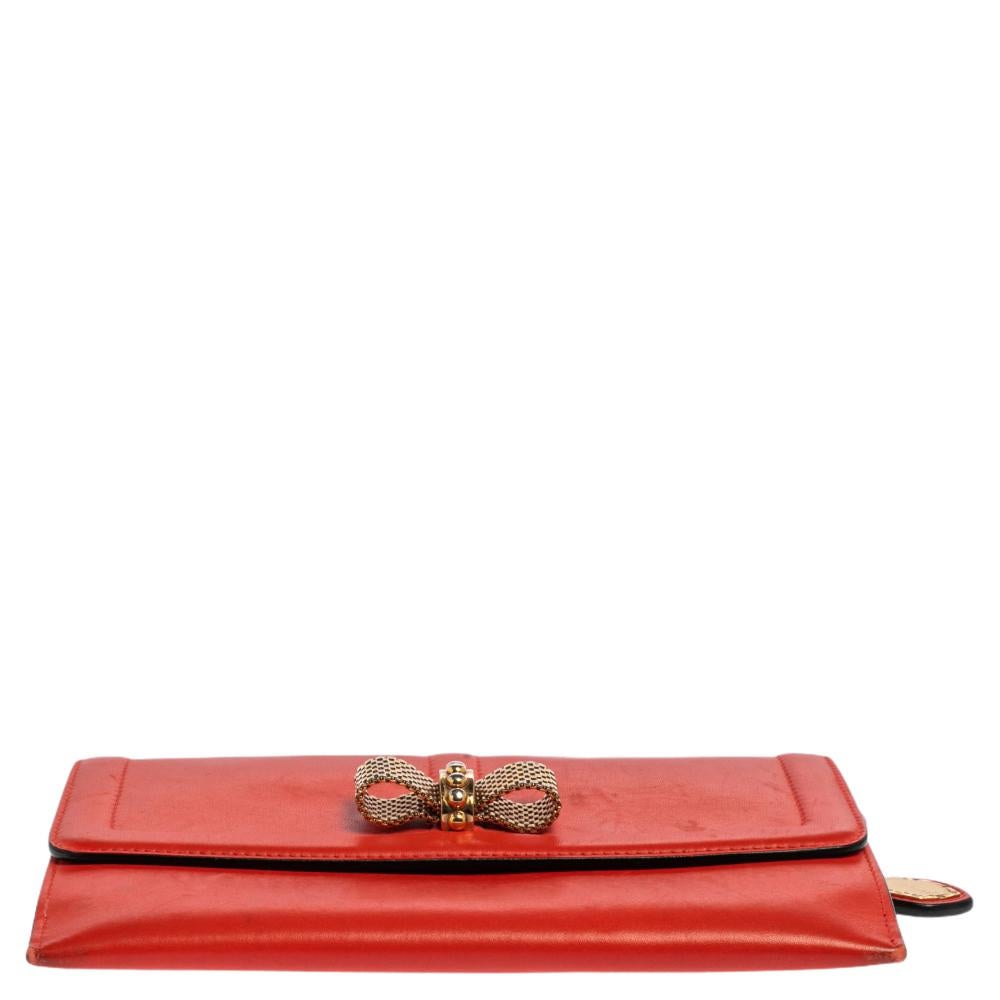 Women's Christian Louboutin Coral Red Leather Sweet Charity Wallet