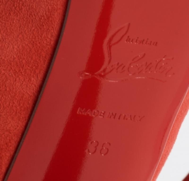 Christian Louboutin Coral Red Suede Daffodile Platform Pumps Size 36 In Good Condition For Sale In Dubai, Al Qouz 2