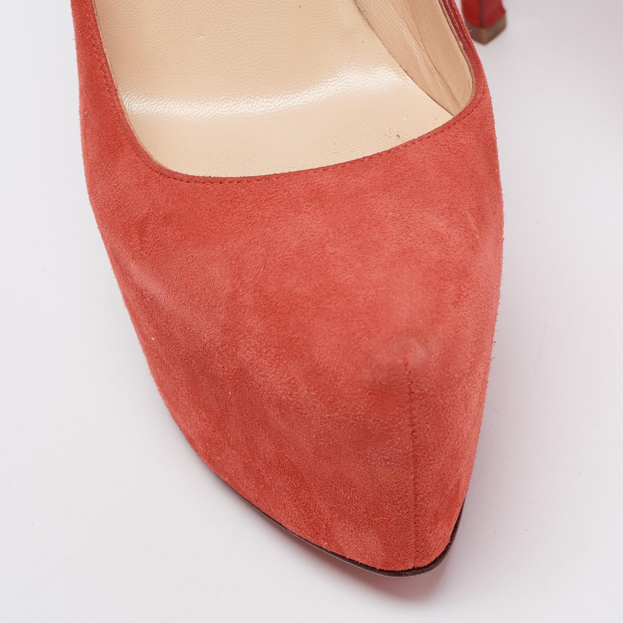 Christian Louboutin Coral Red Suede Daffodile Platform Pumps Size 36 For Sale 2