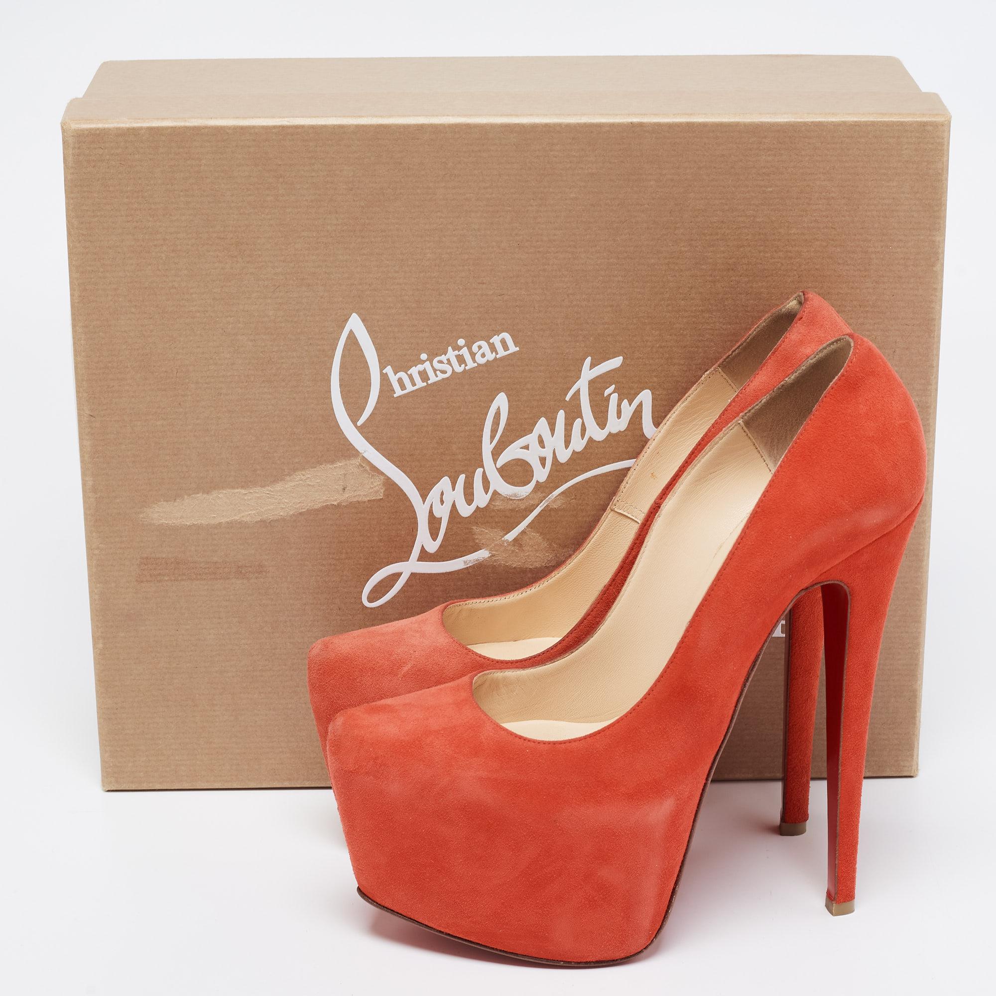 Christian Louboutin Coral Red Suede Daffodile Platform Pumps Size 36 For Sale 4