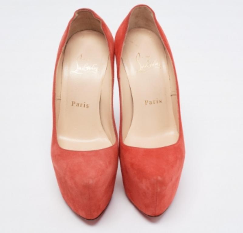Christian Louboutin Coral Red Suede Daffodile Platform Pumps Size 36 For Sale 5