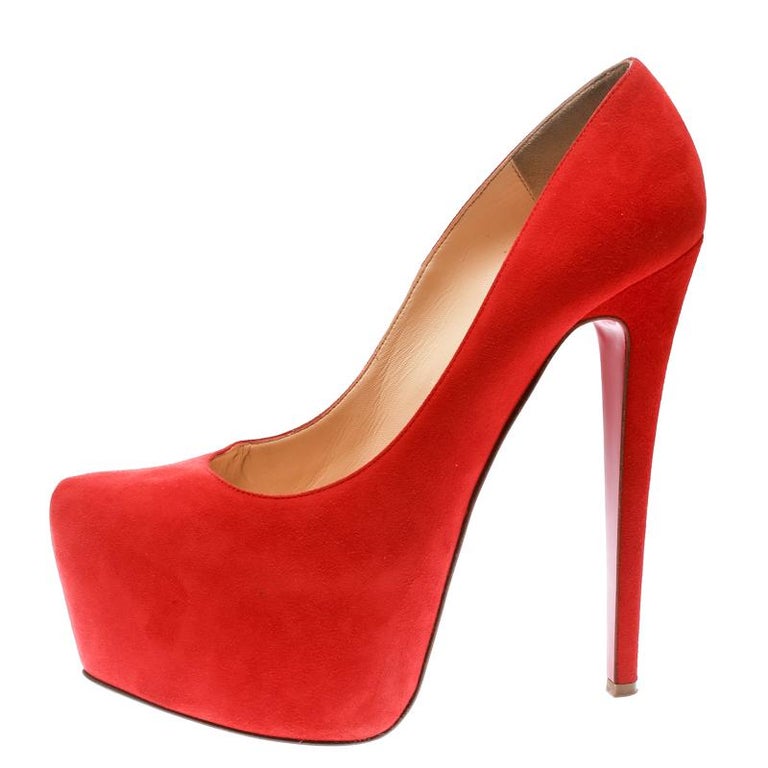 Christian Louboutin Coral Red Suede Daffodile Platform Pumps Size 40 ...