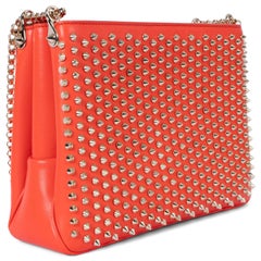 CHRISTIAN LOUBOUTIN coral red TRILOUBOUI LARGE SPIKED Shoulder Bag
