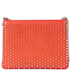 Used CHRISTIAN LOUBOUTIN coral red TRILOUBOUI LARGE SPIKED Shoulder Bag