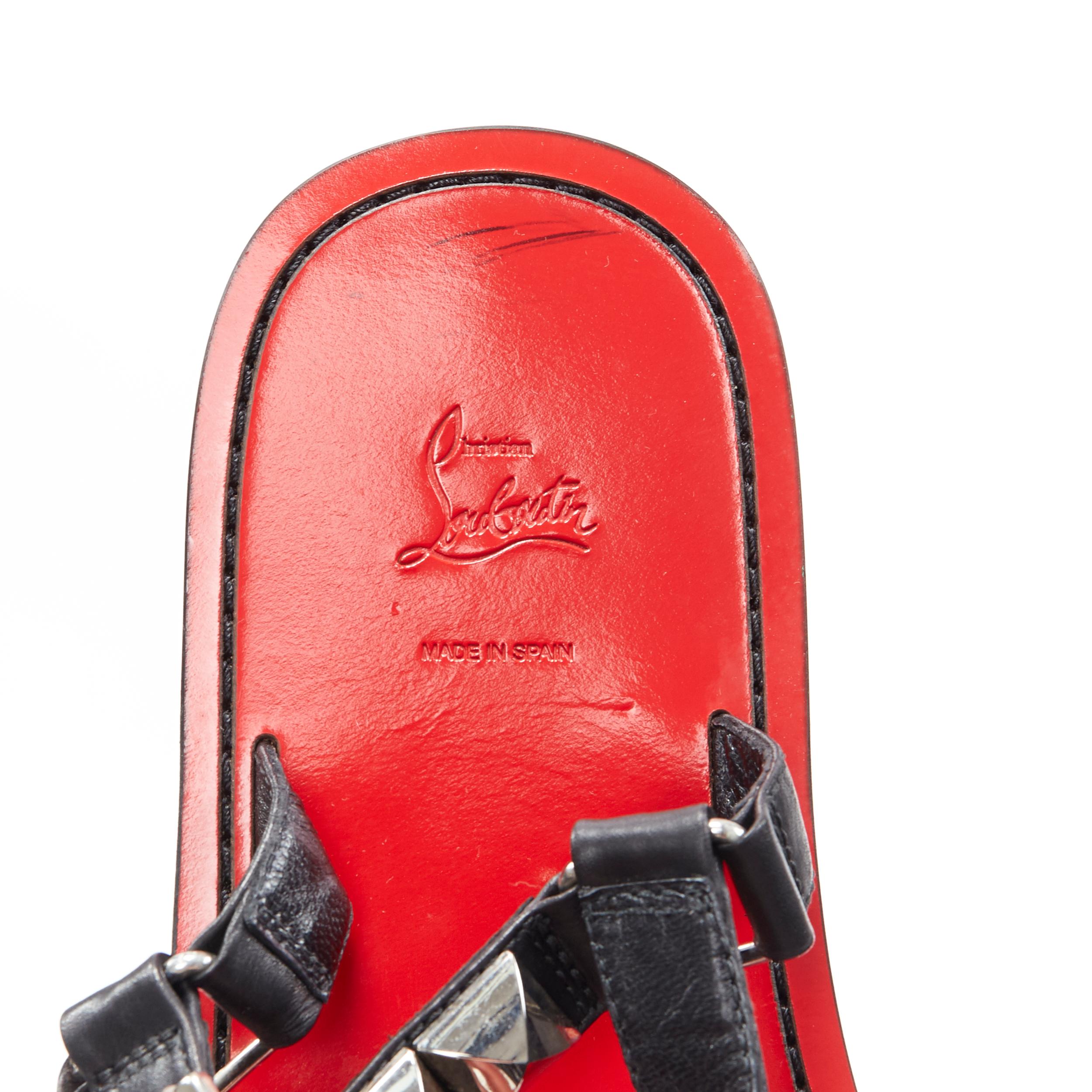 CHRISTIAN LOUBOUTIN Cordaclous Flat silver studded black red leather sandal EU40 5